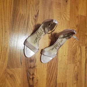 Sam Edelman Carrie Bradshaw Champagne Sparkly Chunky High Heels